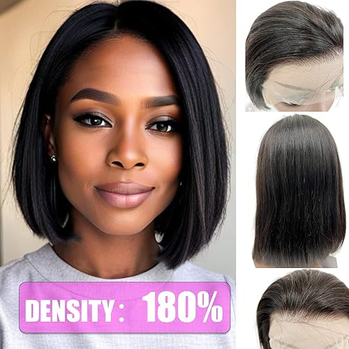 Miniatura 2 de Peluca de cabello humano natural estilo Bob, densidad del 180%, peluca de encaje frontal transparente HD de 13 x 4 para mujeres negras, peluca corta