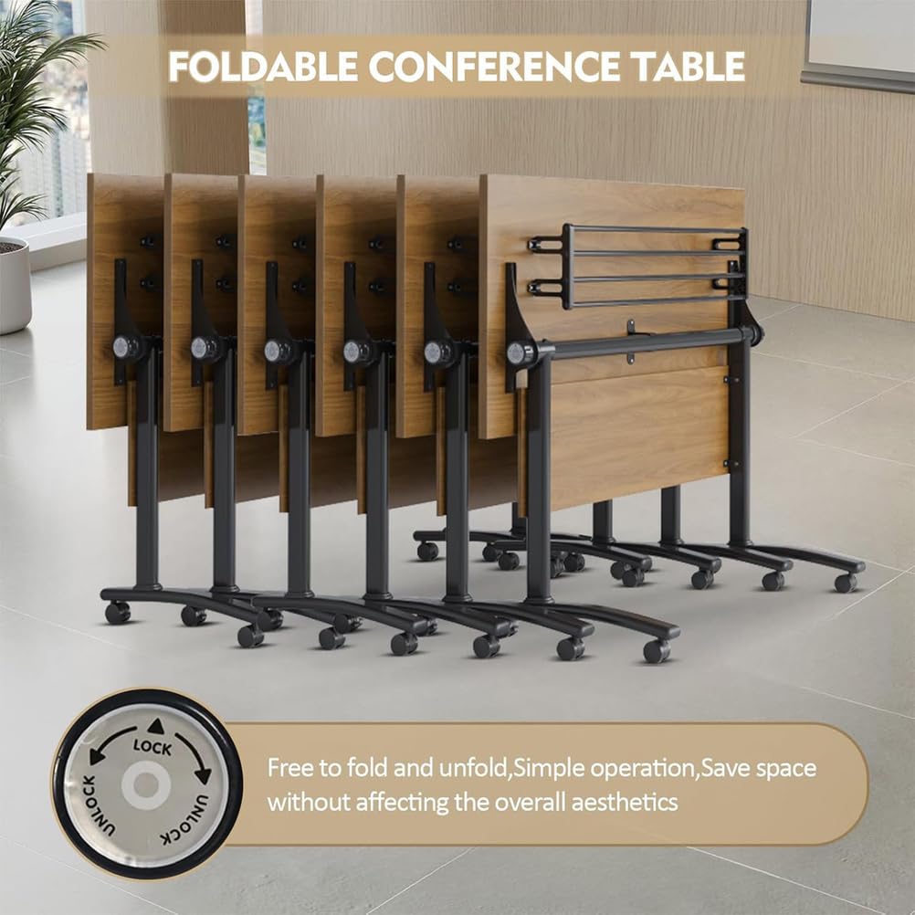 Set di tavolo da conferenza pieghevole portatile, 2 pezzi, con spazio di archiviazione, postazione di lavoro modulare, ruote mobili a 360°, gambe in metallo per ufficio, installazione rapida e facile