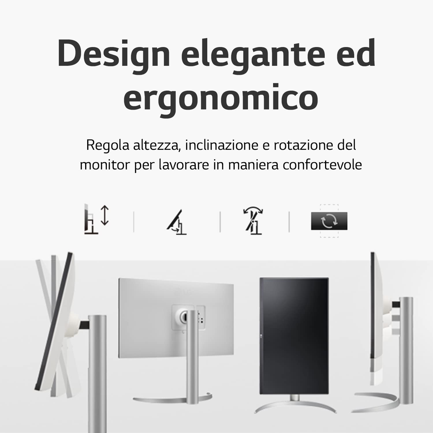 LG 27UP650K Monitor 27" Ultra HD 4K (3840x2160), IPS, HDR 400, DCI-P3 95%, 60Hz, 5ms (GtG), HDMI 2.0, DisplayPort 1.4, AUX, Stand Pivot, Flicker Safe, Bianco