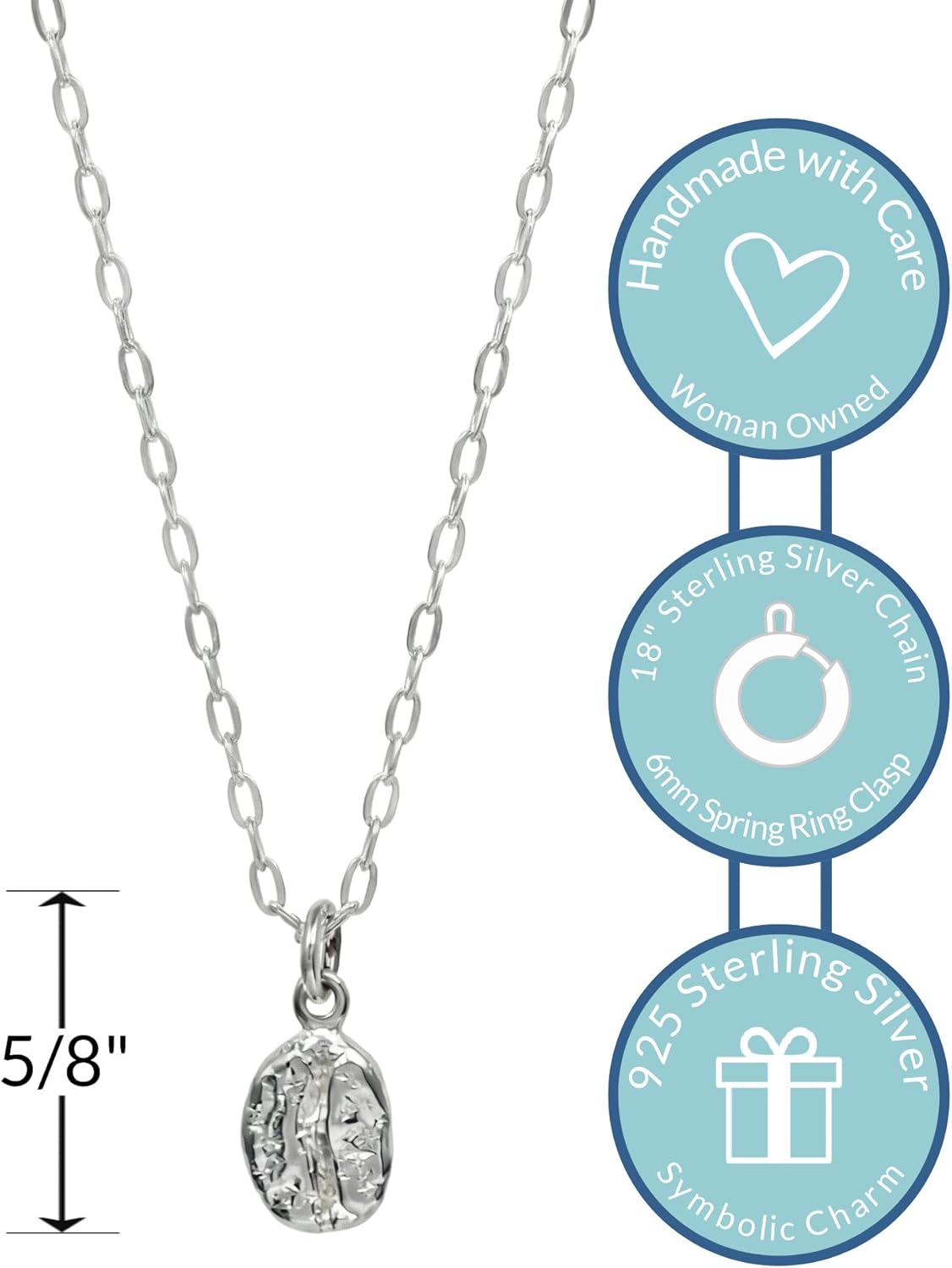 EnCharmed Sterling Silver Coffee Bean Charm Necklace, Barista Espressso Lover Pendant Jewelry, 18" - Image 3