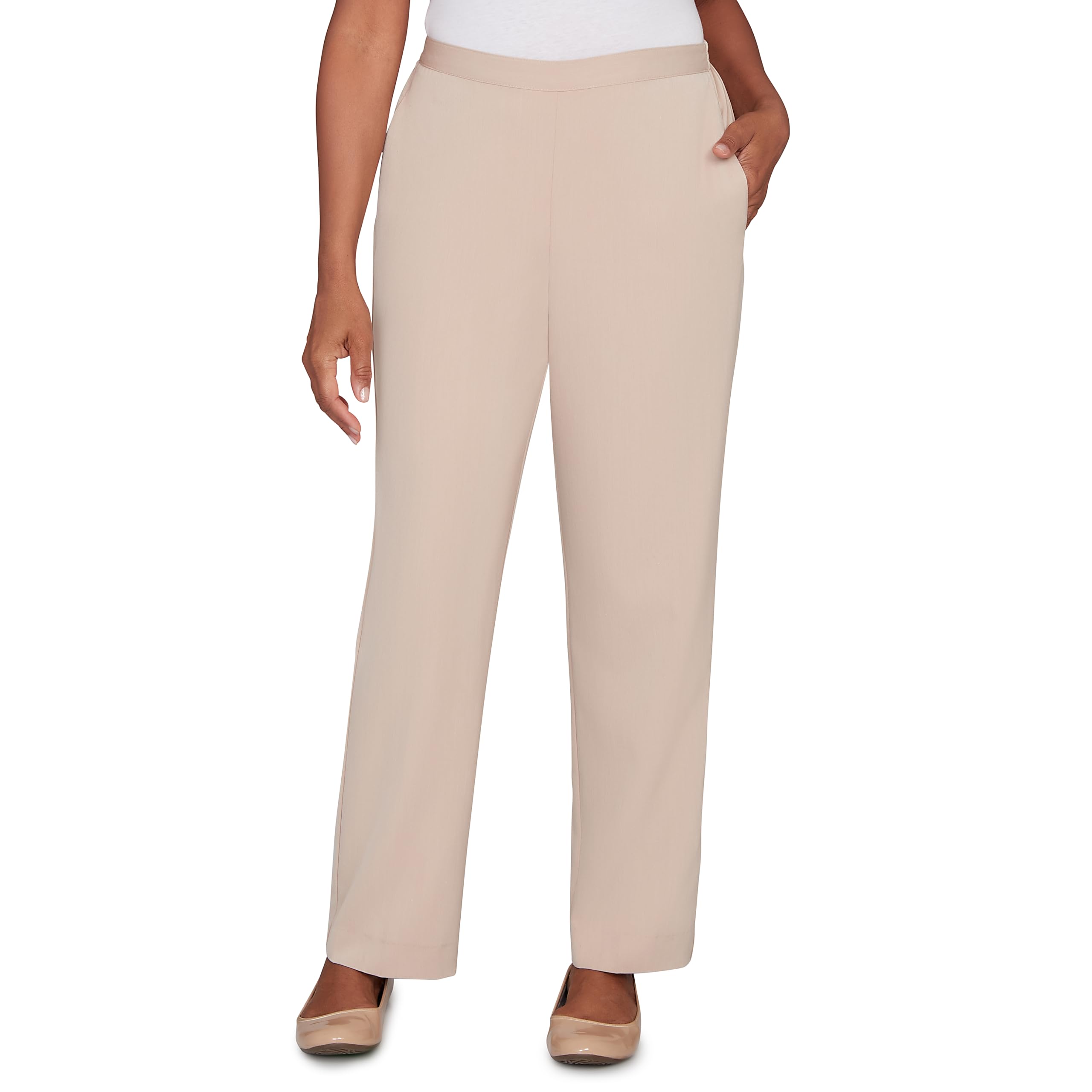 Alfred Dunner Womens Petite Side Seam Pocket Short Length Twill Pant Size 8P Navy