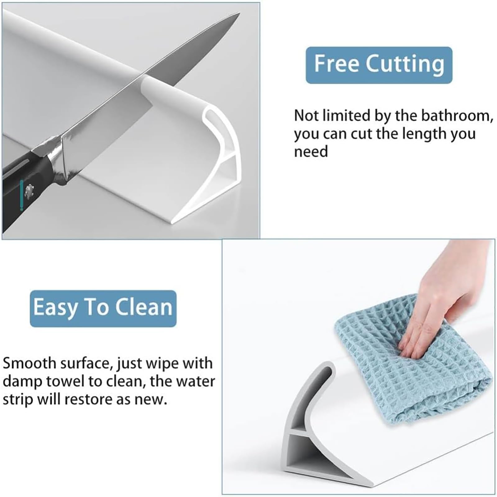 Barriera per pavimento per stanza umida, doccia flessibile per stanza umida Guarnizione per pavimento del bagno Acqua in silicone, striscia sigillante autoadesiva per piatto doccia, per vasca da bagno