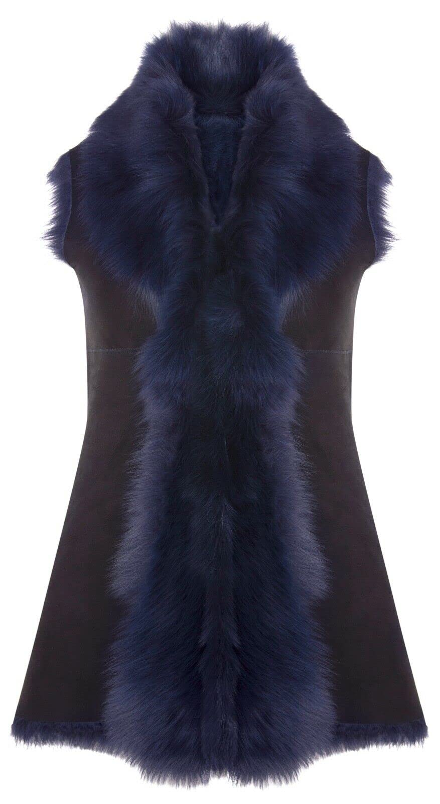 Infinity Leather Toscana Sheepskin Long Gilet - Navy - Size 20
