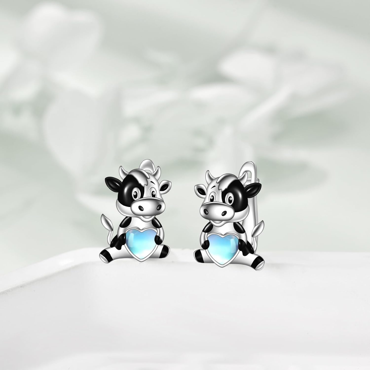 Cow Studs Earrings Sterling Silver Heart Stud Cute Animal Jewelry Gifts for Women - Image 3