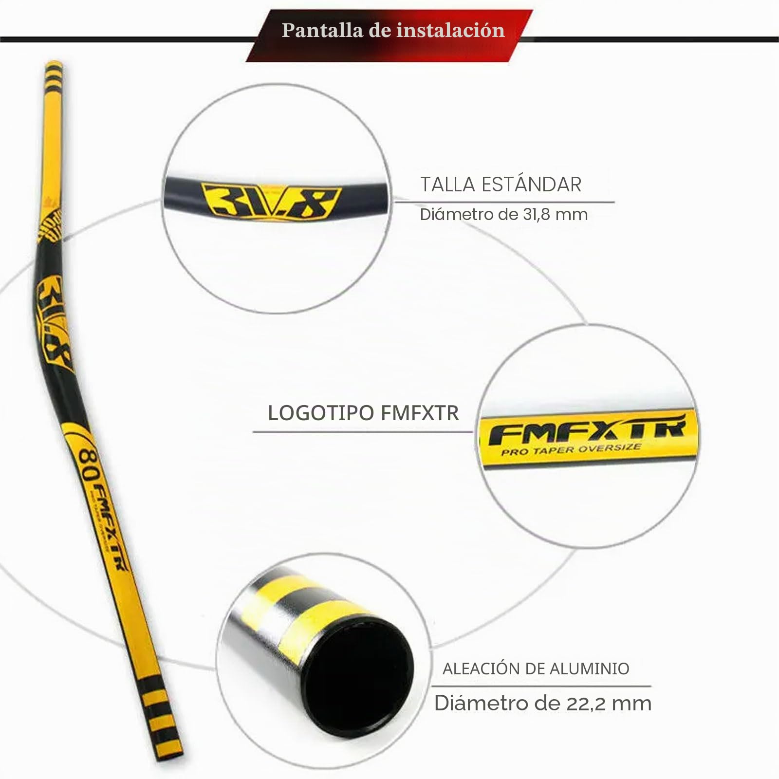 YLME Manillar De Bicicleta De Montaña, Manillar MTB De Aleación De Aluminio De 31,8 Mm, Manillar De Bicicleta En Forma De Golondrina para Ciclismo De Montaña BMX