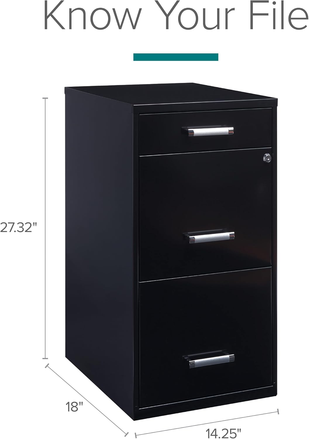 Space Solutions - 3 Drawer Fully Assembled Steel File Cabinet, Home & Small Office Use, Fits Under Most Desks, Letter-Size, Small Supply Drawer, Locking, Black