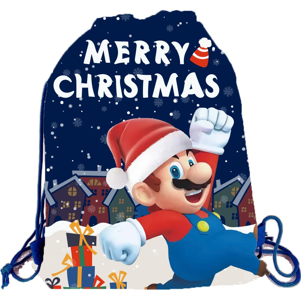 YOOYEH 1Pcs Party Bags for Kids, Super Mario Christmas Party Bags Drawstring Backpacks Reusable Drawstring Bags for Kids Candy Treat Bags for Boys Girls Pocahontas Theme Birthday Party Supplies