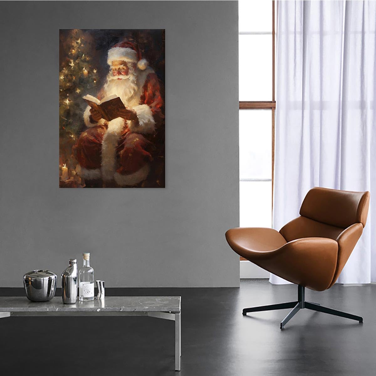 Vintage Christmas Wall Art, Santa Claus Sitting On The Toilet Canvas Wall Art Prints For Winter Room Art Decor, Christmas Posters Decor, Holiday Decoration Gifts For Bedroom Wooden Frame 16x24 Inch
