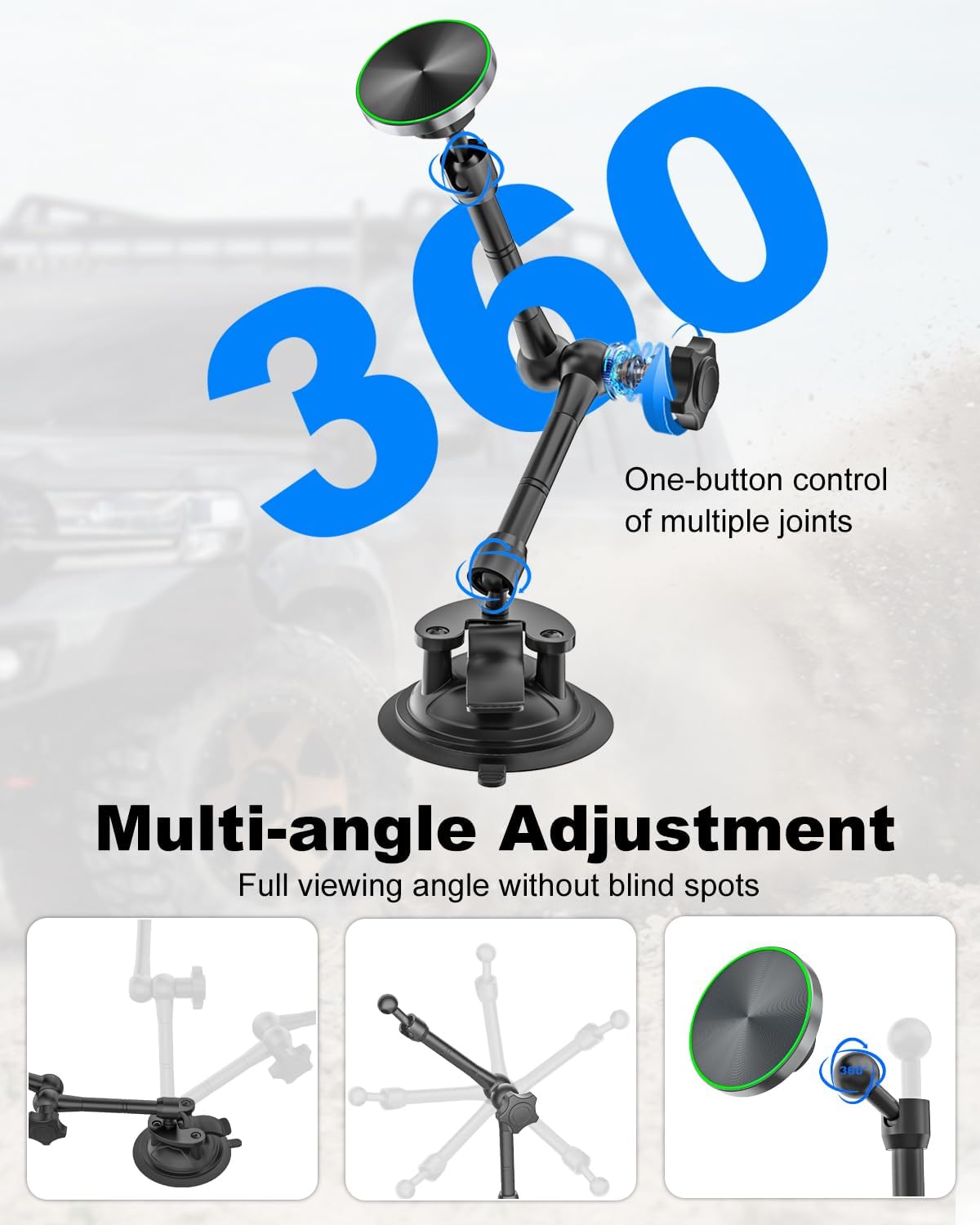 Magnetic Tablet Holder for Car - Strong Magnet, Metal Arm Dashboard Windshield iPad Suction Mount for Truck, Pickup, SUV, Van, Fit for 4-11" iPad Pro/Air/Mini, Galaxy Tabs, iPhone