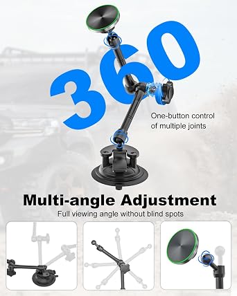 Magnetic Tablet Holder for Car - Strong Magnet, Metal Arm Dashboard Windshield iPad Suction Mount for Truck, Pickup, SUV, Van, Fit for 4-11 iPad Pro/Air/Mini, Galaxy Tabs, iPhone