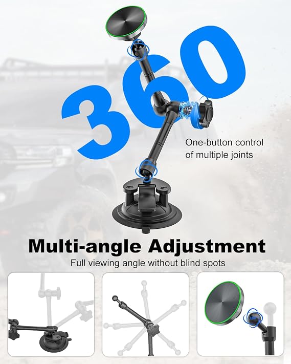 Magnetic Tablet Holder for Car - Strong Magnet, Metal Arm Dashboard Windshield iPad Suction Mount for Truck, Pickup, SUV, Van, Fit for 4-11 iPad Pro/Air/Mini, Galaxy Tabs, iPhone