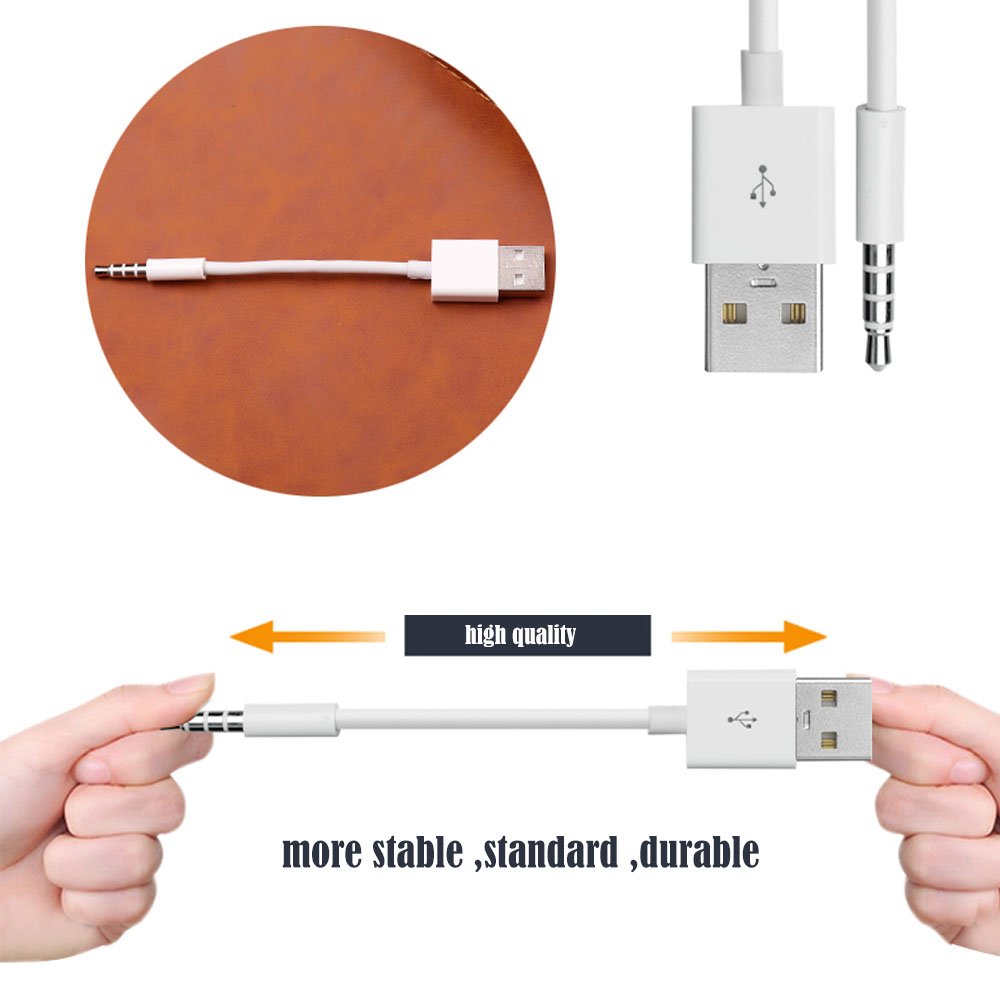 USB Charger Cable Compatible with iPod Shuffle,Coopsion 3.5mm Jack/Plug to USB Charger Sync Data Transfer Cable Compatible with iPod Shuffle 3rd 4th 5th MP3/MP4 (2 Pack)
