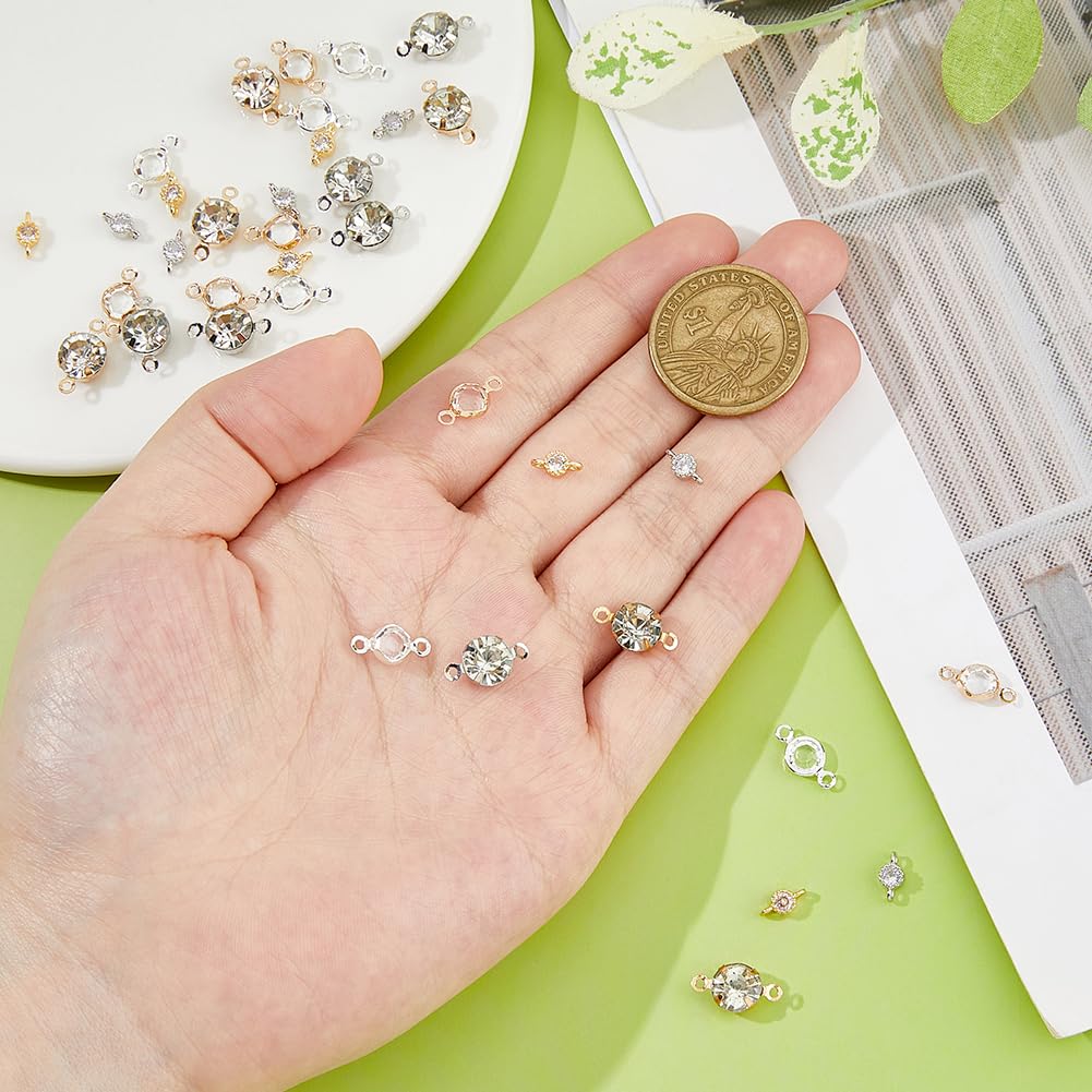 SUPERFINDINGS 32 PEZZI 4 Stili Strass Connettori Charms Zirconia Link Charm Cristallo Ciondolo Strass Connettore Per Collana Bracciale Orecchini