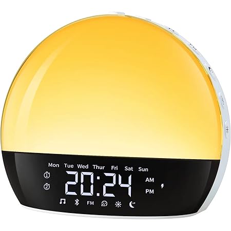 Sunrise Alarm Clock, Bluetooth Speaker Sound Machine, Sunrise and Sunset Simulation, Snooze, Dual Alarms, FM Radio & Reading Lamp, 11 Natural Sound for Gentle Wake Up