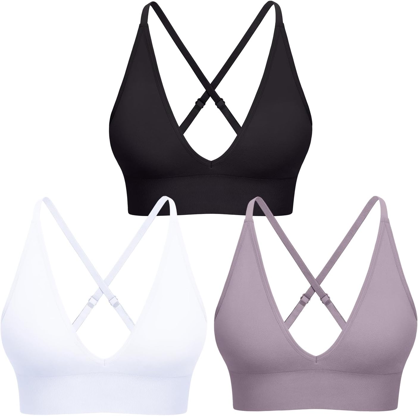 V Neck Adjustable Spaghetti Straps Sports Bra for Women, Padded Criss Cross Back Longline Yoga Bra Workout Crop Top Multipack