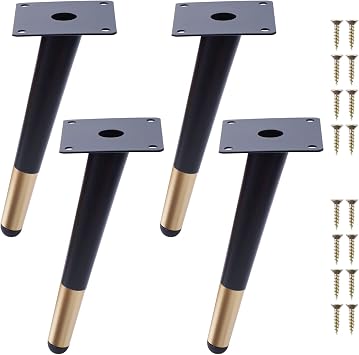 NAKUPENDA Furniture Legs 4Pcs Metal Slant Angled Tapered Legs Modern Replacement Couch Feet for Chairs Sofas Cabinets Tables Black with Golden, 8" Height