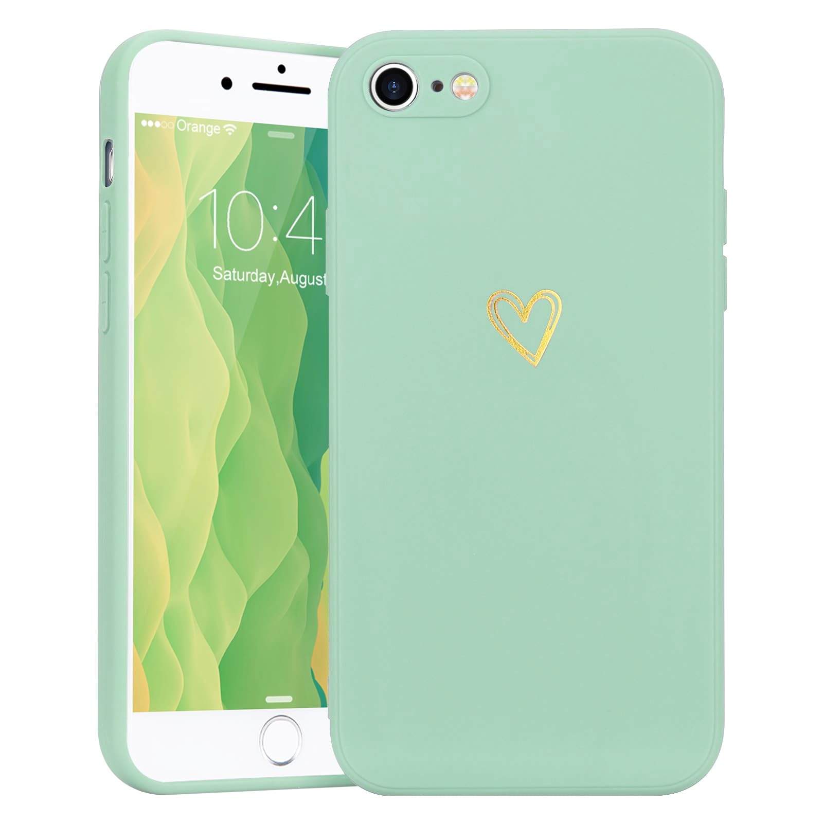 Compatible with iPhone SE Case 2022/2020, iPhone 8 iPhone 7 Phone Case for Women Girls Silky Soft Protective Shockproof Silicone Phone Case with Cute Heart Pattern Design, Mint Green