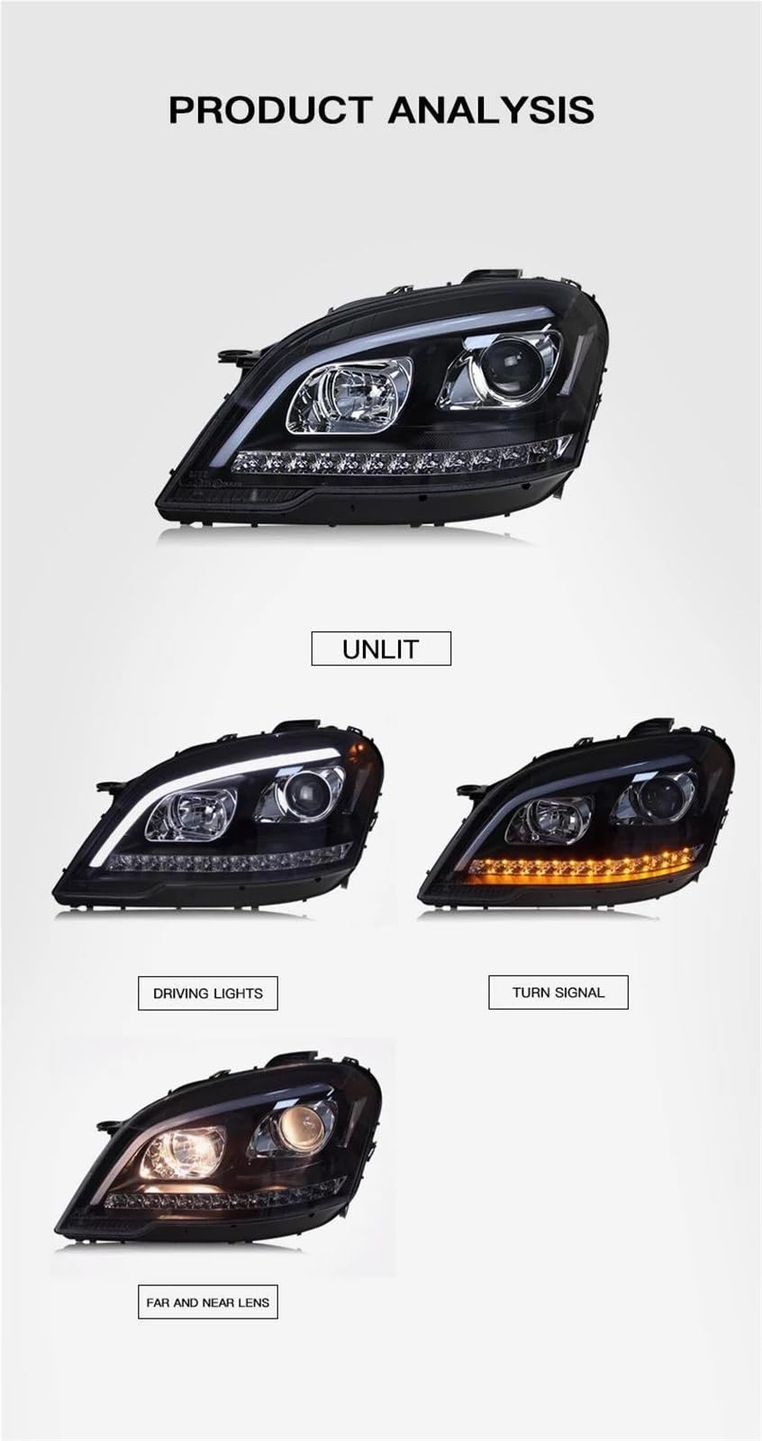 Migliora la sicurezza della guida notturna Accessori Per Auto Fari Allo Xeno DRL Per Benz W164 ML350 500 2009-2012 Gruppo