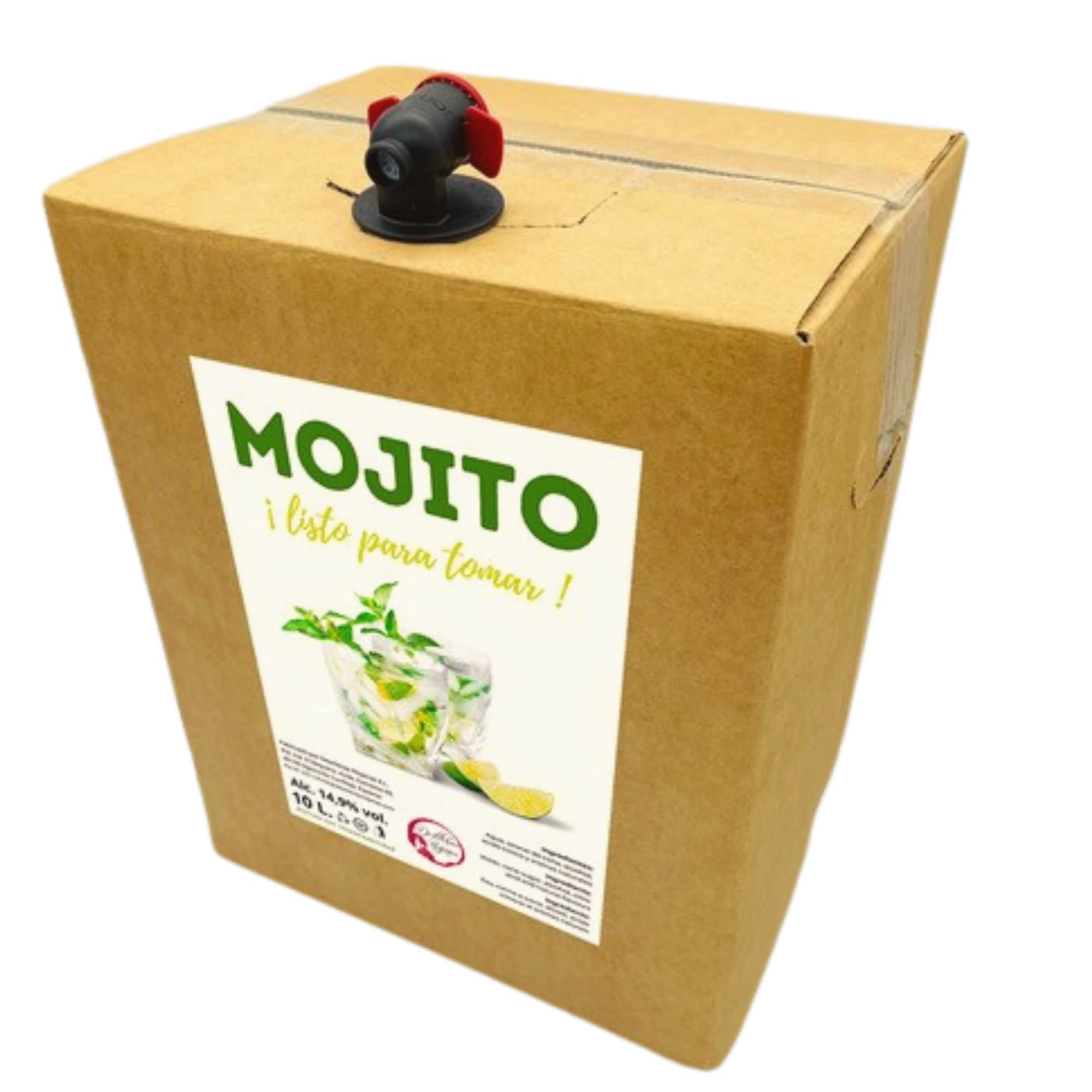 Mojito Preparado Bag in Box 9L Listo para Tomar de “Destilerías Riojanas” a base de Ron, Zumo Limón, Azúcar y Menta. Cómodo, práctico, rentable, Ideal para bares y eventos