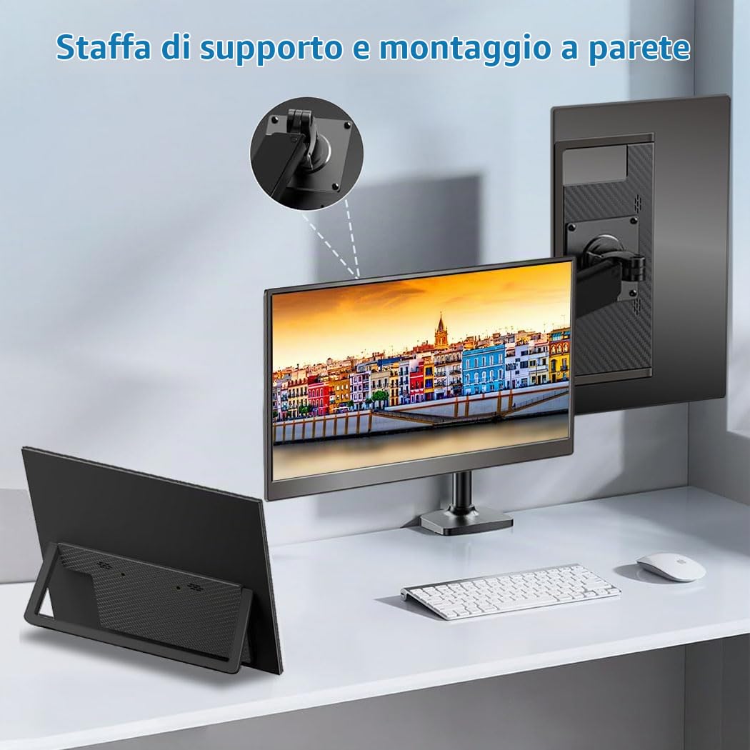 Monitor portatile touch 14" IPS 1080P, 100% sRGB, anti-riflesso, protezione occhi, schermo portatile USB-C e mini-HDMI per laptop, Mac, PC e console di gioco