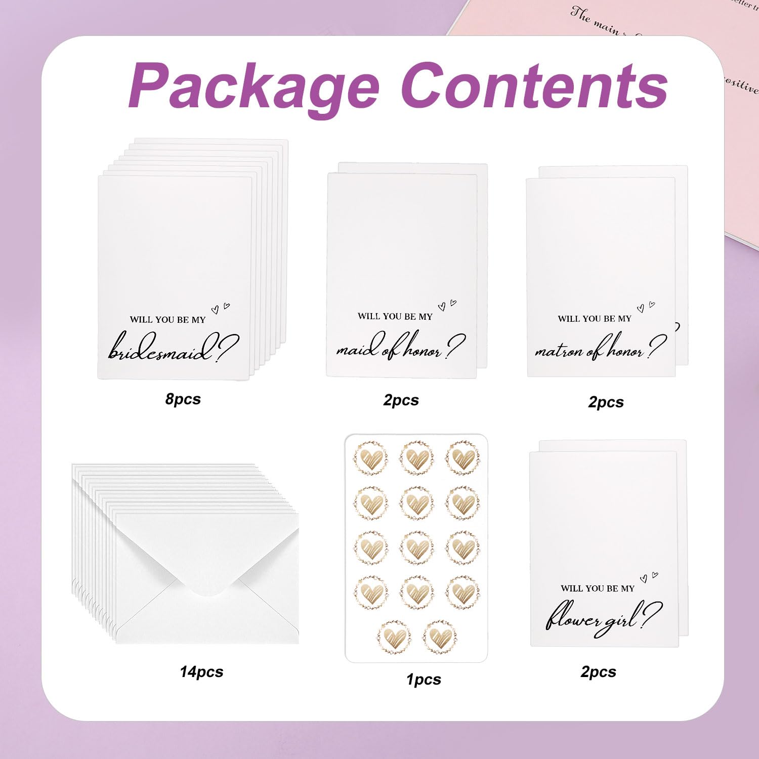 BOXOB Lot de 14 Cartes de Demande en Mariage pour Demoiselle d'Honneur, avec Enveloppes Faire-Part de Mariage Cadeau De Fête Prénuptiale pour Elle