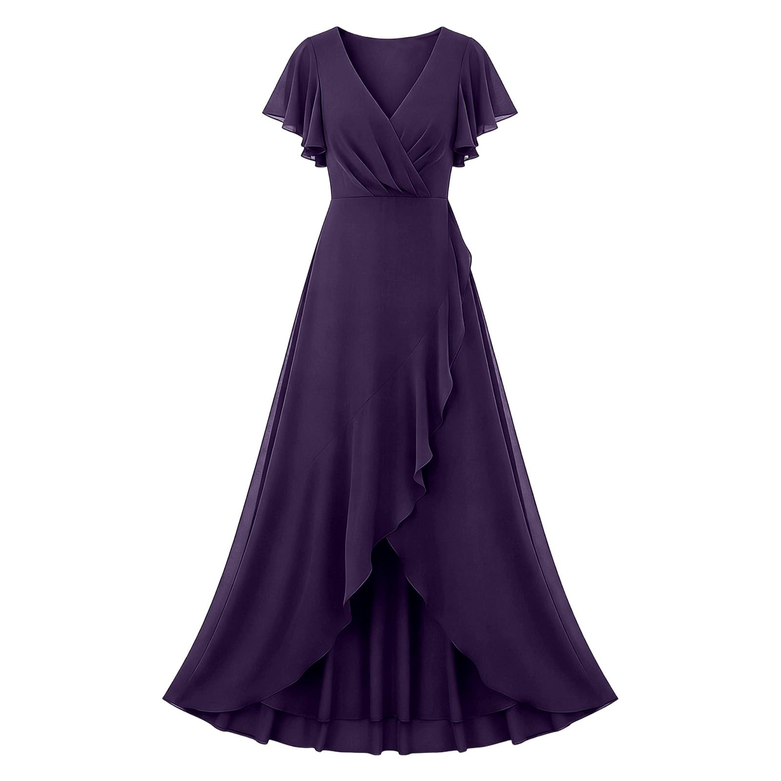 Abito da sera da donna, elegante, in chiffon, con doppio collo