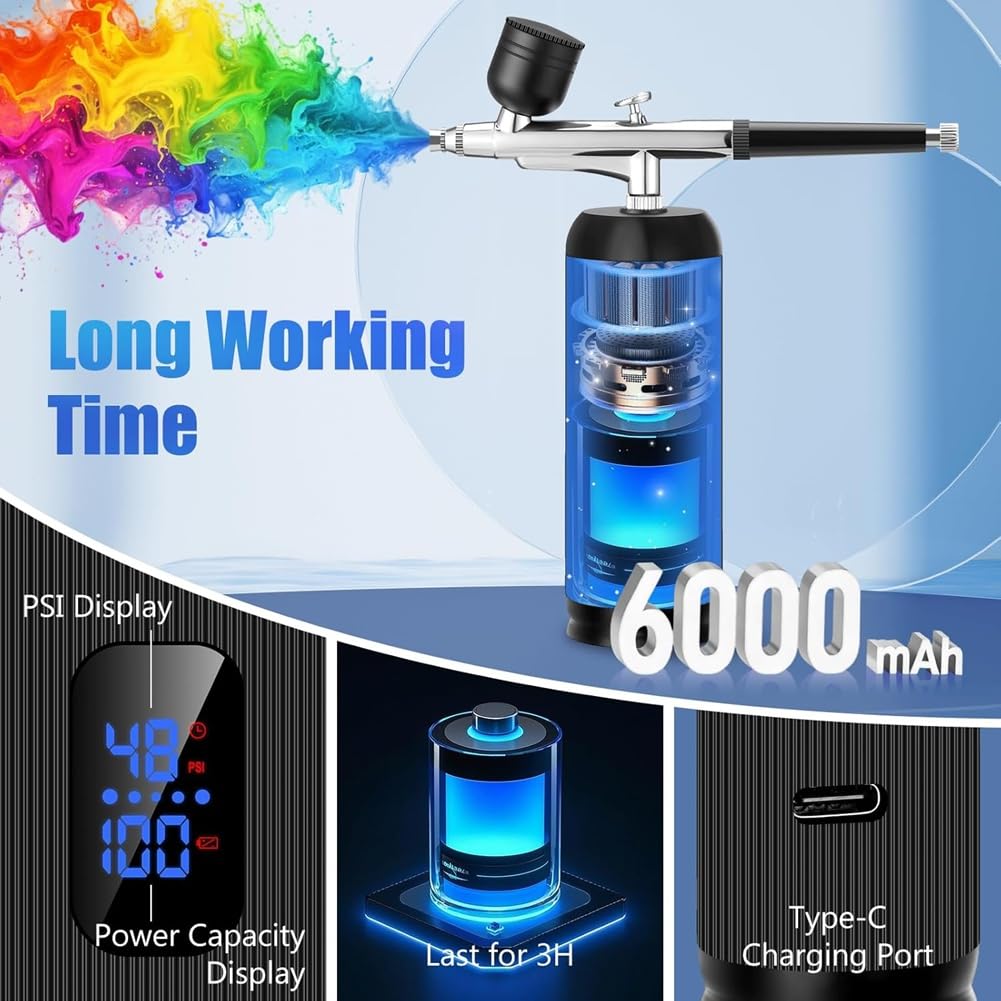 Airbrush-Set mit 0,3/0,5 mm Düsen, Hochdruck-Kompressor, 28/38/48 PSI, verstopfungsfreies Design zum Schminken, zum Malen für Gebäck, Make-up