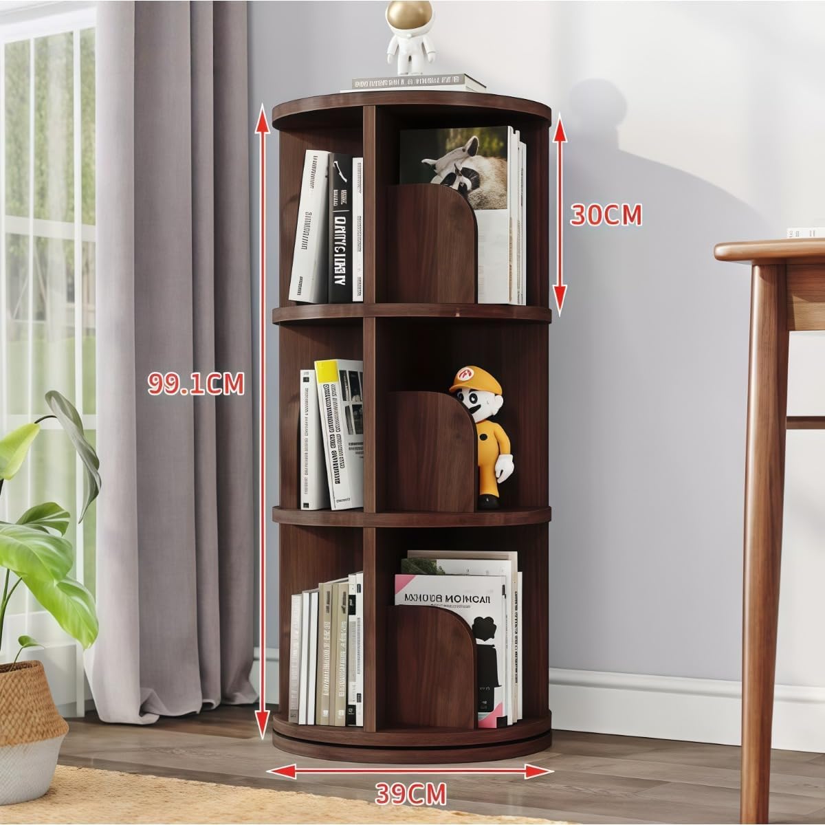 DOMIYA 本棚 回転 回転式本棚 絵本棚 木製 回転式 大容量 スリム 360°回転 ３段 ４段 ５段 回転本棚 子ども コミックラック 絵本  漫画 マンガ CD DVD 二年保証 回転式本棚 360° 木製の 児童生徒コーナー 大容量 デザイン、多彩な仕様 (ダークイエロー,99.1*39CM) [並行輸入品]
