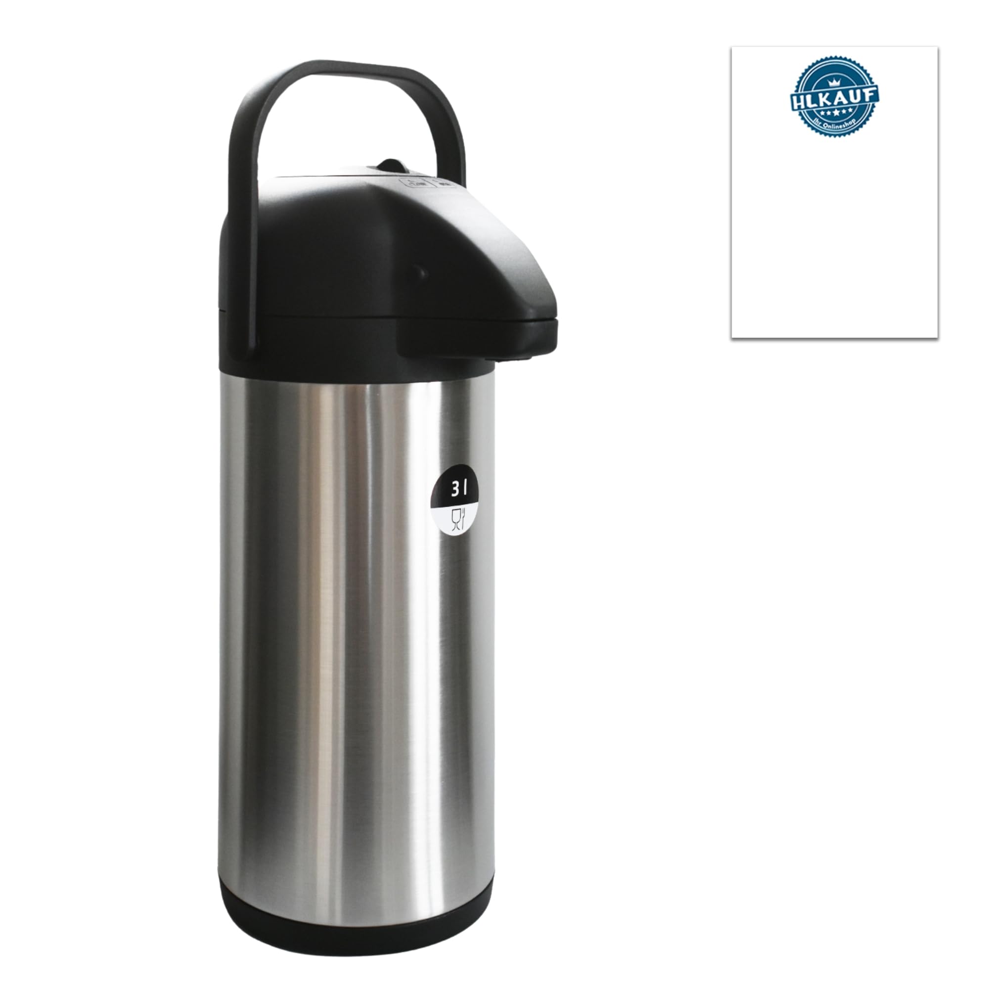 Airpot Pumpkanne 3l Isolierkanne Thermoskanne isolierte Kaffeekaraffe Kaffeekanne Gastro Kaffeespender auch für Camping aus Edelstahl & GRATIS-HLKauf-Block