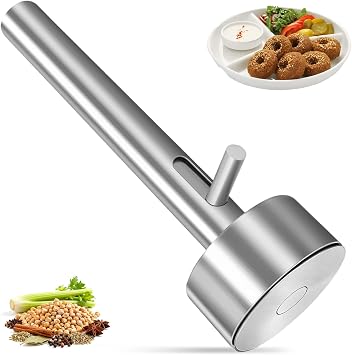 Stainless Steel Professional Falafel Scoop with Hole, Non-Stick Falafel Donut-Shaped Maker, Rustproof Meatball Baller Tool, Falafel Cooking Shovel for Home Kitchen, Restaurant and Catering Silver
