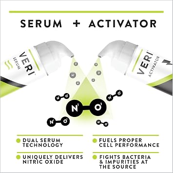 VERI Nitric Oxide + Salicylic Acid Clear Skin System (Peroxide-Free)- For Acne Prone Skin, Unclogs Pores, Clarifies Blemishes, Reduces Inflammation, Prevent Future Breakouts, 30 mL / 1 oz