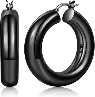 YOUNGYUE 8mm Chunky Gold Hoop Earrings Hypoallergenic 925 Sterling Silver Hollow Tube Hoop Earring Lightweight 14K Real GoldPlated Thick Gold Hoops Earring for Women 30/40/50mm