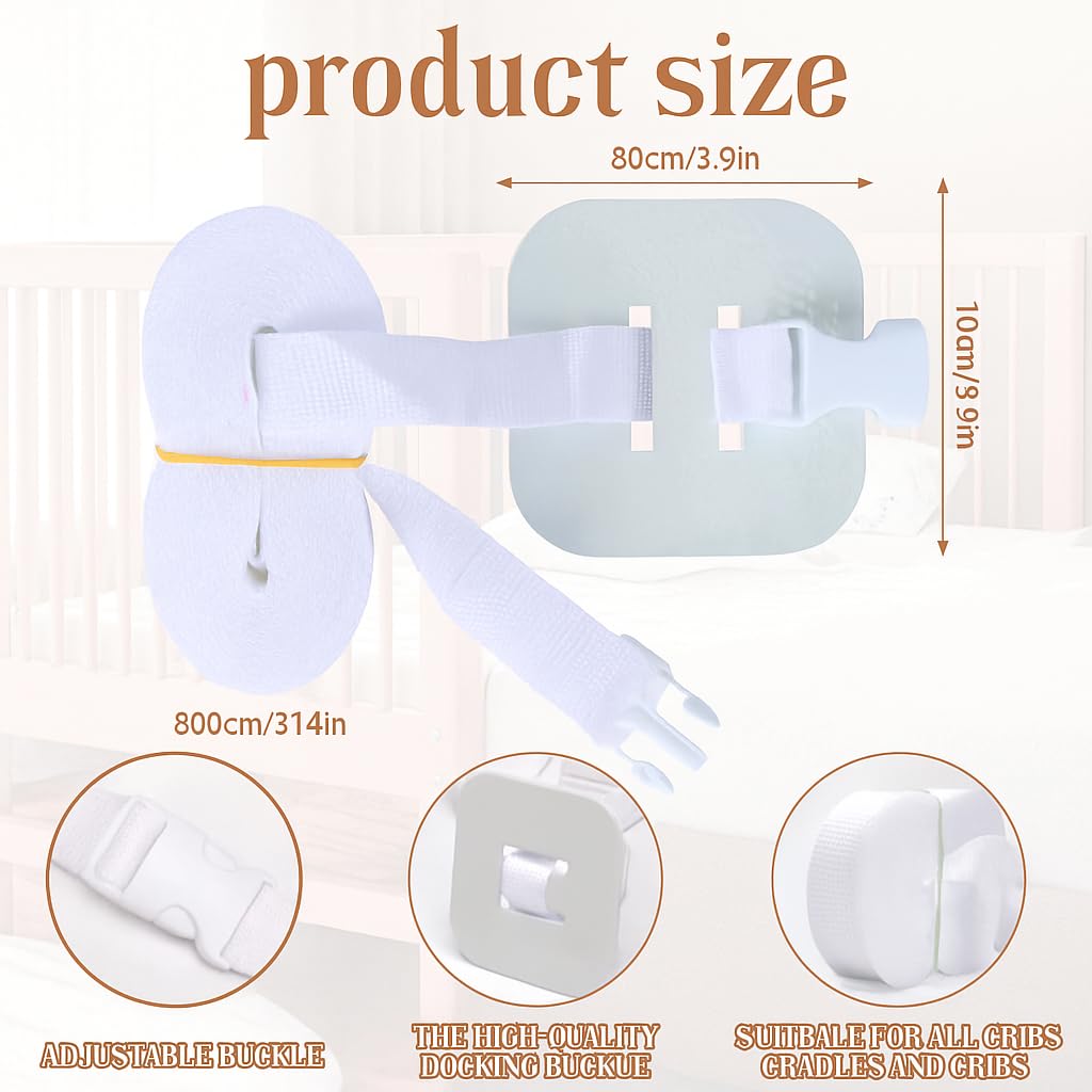 Cintura Fissaggio Lettino 8,0 m x 2,6 cm – Cinghia Universale Regolabile per Lettini Affiancati Co-Sleeping, Boxspring, Culle e Letti Pieghevoli – Treccia Culla Paracolpi