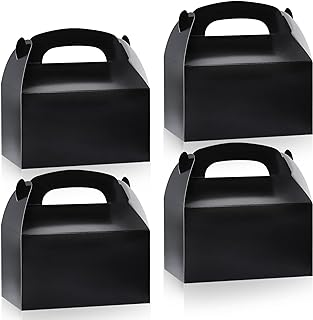 24Pcs Gable Boxes,Black Gable Candy Treat Boxes,Party Favor Treat Boxes,Goodie Gift Boxes for Party Favor,Paper Gable Gift Boxes with Handle for Birthday Party Wedding Baby Shower,6.2x3.5x3.4In(Black)