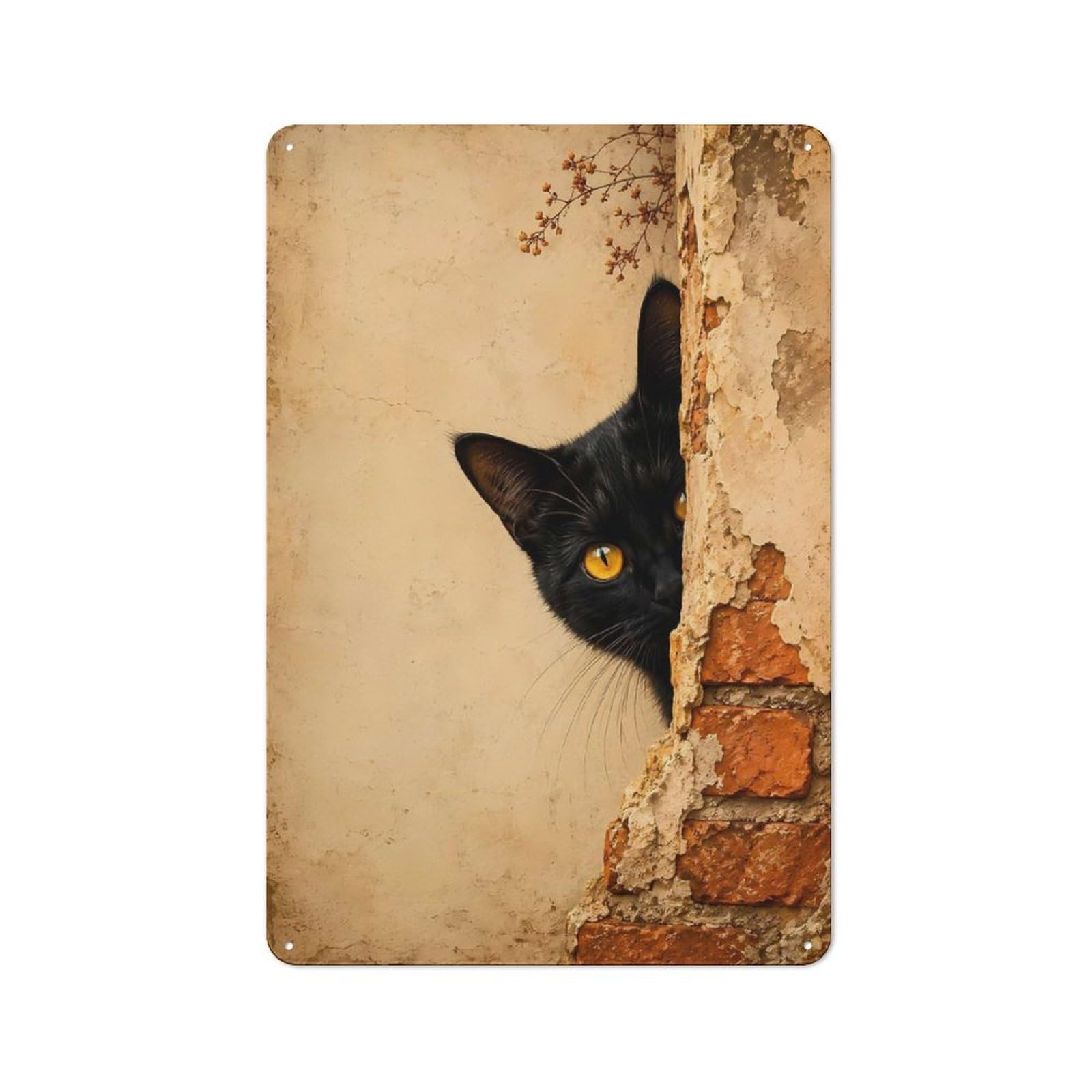 30x20cm Retro-style Tin Sign with Black Cat Peeking from behind A Wall for Café Or Home Bar, for Metal Sign Collectors, for Garage And Workshop Walls