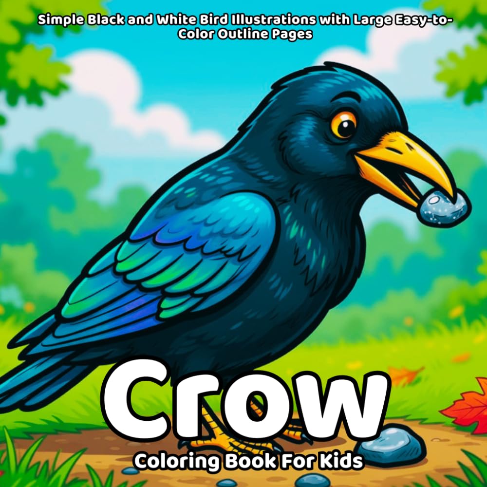 Crow Coloring Book: Simple Black and White Bird Illustrations with Large Easy-to-Color Outline Pages