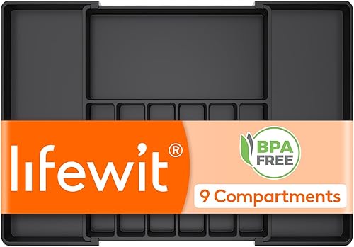 Miniatura 29 de Lifewit Organizador de cajones de cubiertos, bandeja expandible para utensilios de cocina, soporte para vajilla y cubiertos libre de BPA, Negro