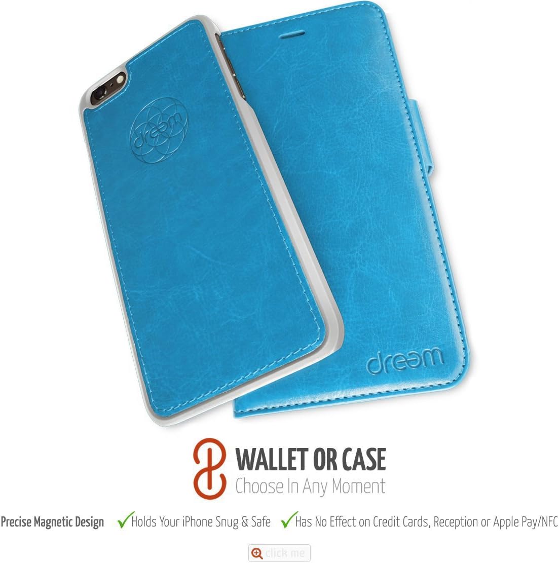 Dreem Fibonacci 2-in-1 Wallet-Case for iPhone 8-Plus & 7-Plus, Magnetic Detachable PC Slim-Case, Luxury Vegan Leather, RFID Protection, Smart 2-Way Stand, Gift-Box - Sky