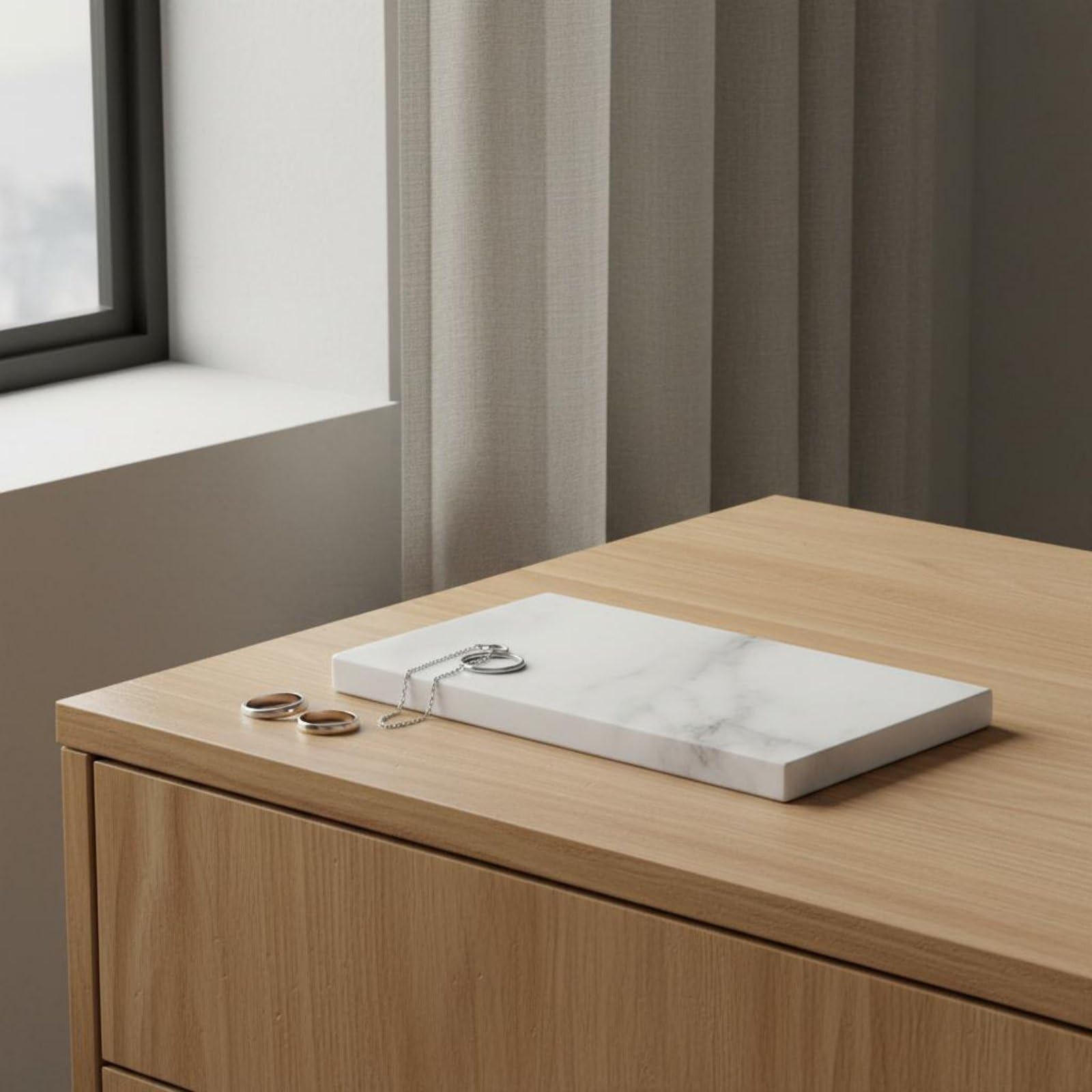 Soporte para Joyas Organizador Expositor Colgador Bandeja de Joyas Aire Nórdico con Material de Mármol Orden Elegante y, Grande, Bloque Rectangular De Mármol Blanco