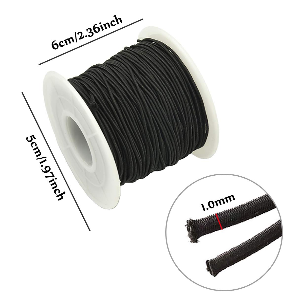 Filo Elastico Per Braccialetti 0.6/0.8mm Nero - 2 Rotoli, Perle, Gioielli Fai Da Te, Nylon Resistente