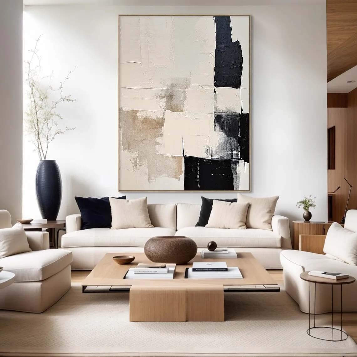 Gran Arte de Pared en Lienzo Arte Abstracto de Lujo en Beige y Negro Pintura Moderna en Lienzo Impresión Póster Imágenes para la Decoración de la Sala de Estar Dormitorio Pasillo 200 x 100 cm (79 x 39