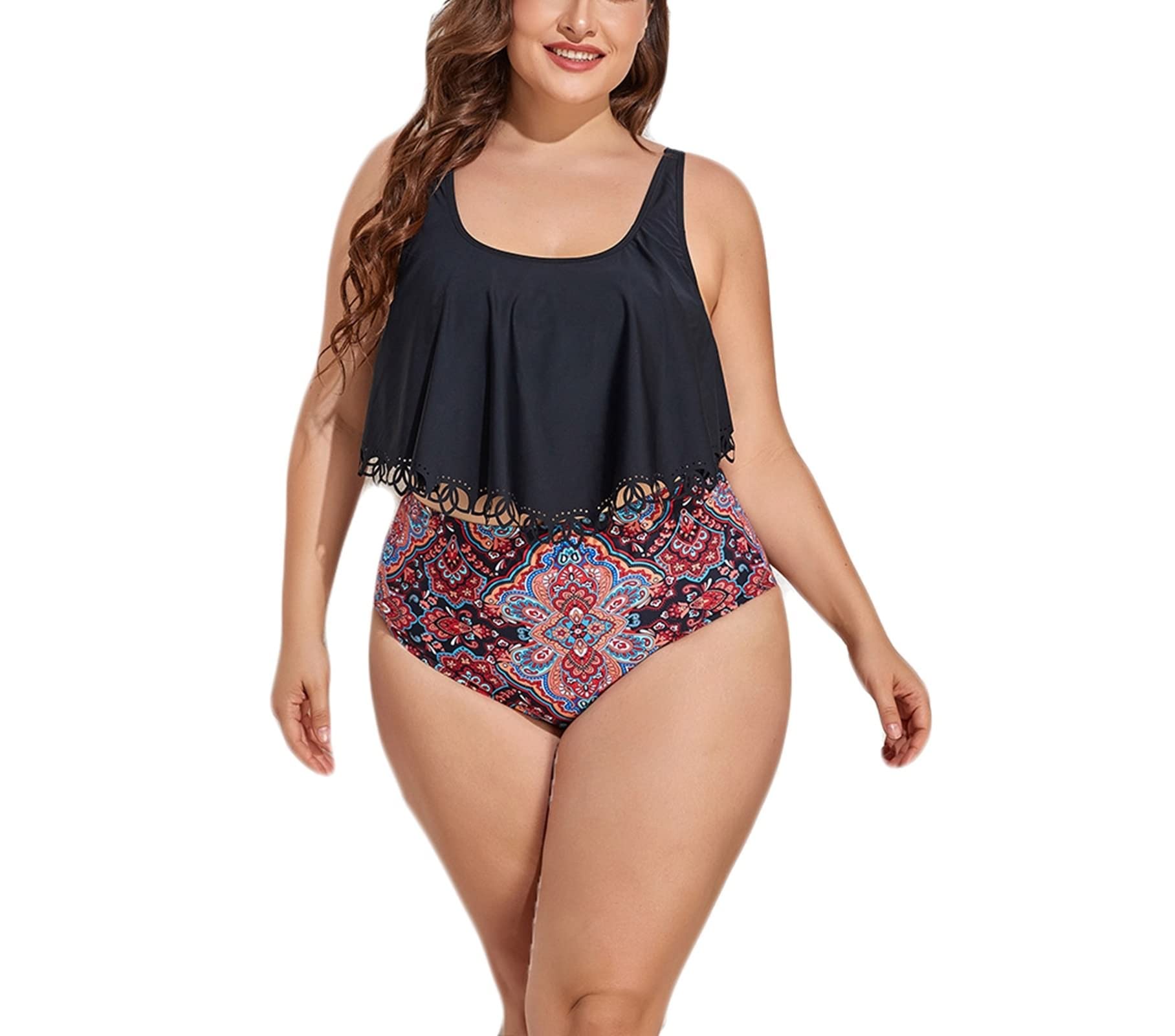 Tankini Grande Taille, Maillot de Bain Femme 2 Pieces Vintage Modèle Vintage de Fleurs Nylon Maillot de Bain Vintage