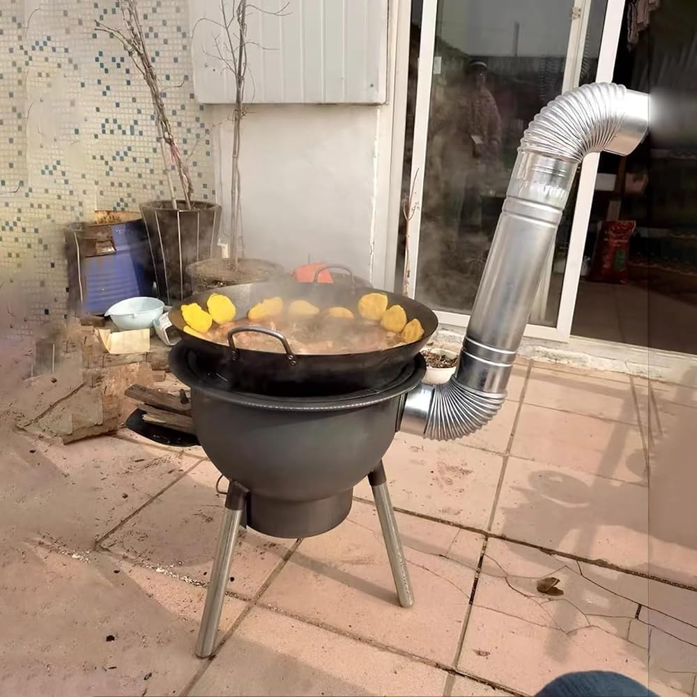 Estufa portátil de camping de acero al carbono con fácil control de humo para cocinar y asar, diseño multifuncional para campistas y entusiastas del aire libre