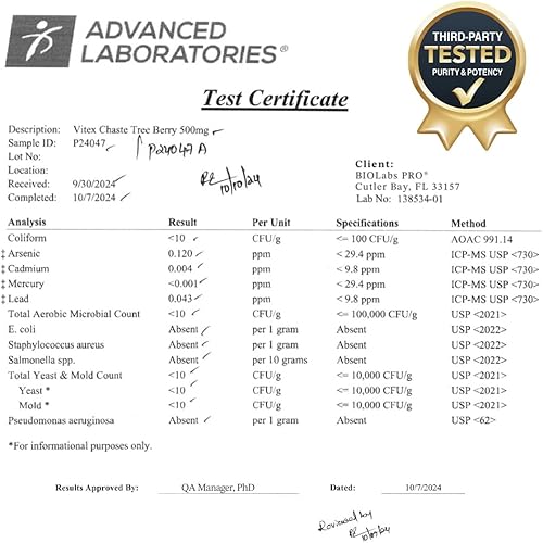 Miniatura 6 de BIOLABS PRO Natural Vitex Chasteberry Suplemento para mujeres, extracto de bayas de árbol casto puro, 500 mg, fórmula de máxima resistencia