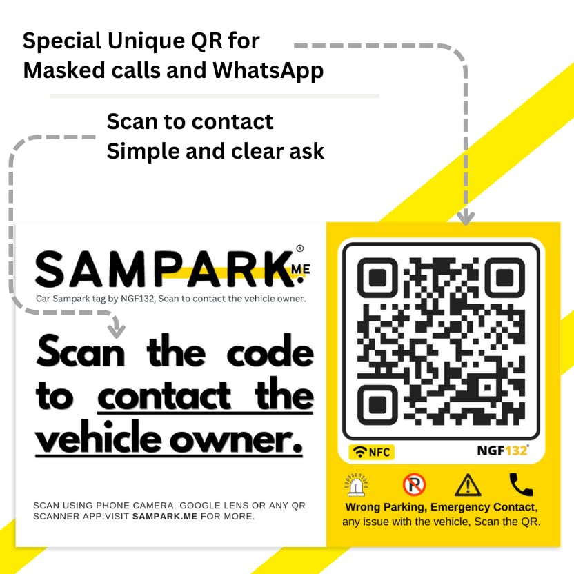 Image of (Pack of 1 Car Tags) NGF132 Contact Stickers for Car and Bike Owners. People can Contact You for Your Parked Vehicle Without Getting Your Phone Number. Sampark.me