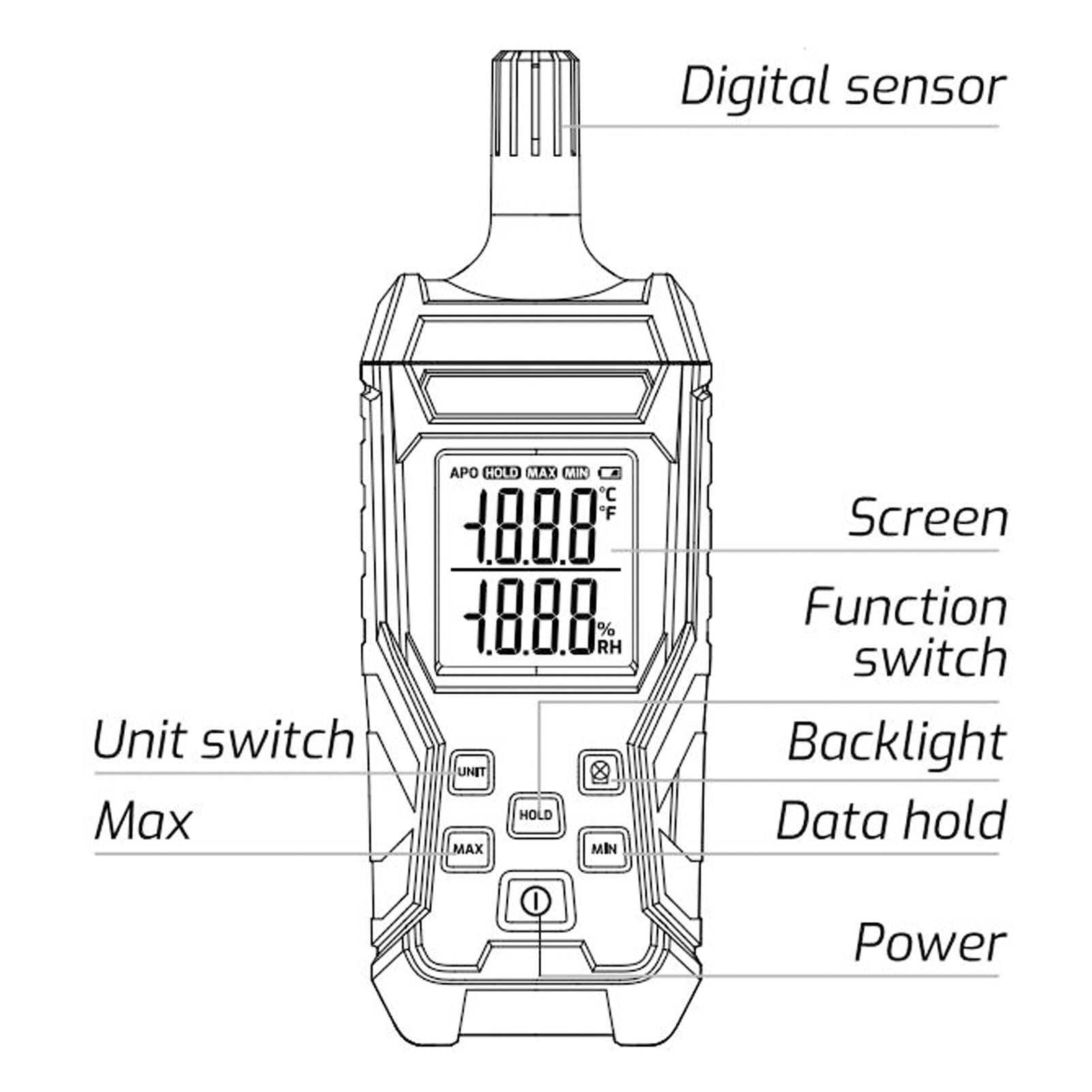 banapoy Misuratore di umidità di Temperatura, Monitoraggio Igrometro Termometro Digitale Ad Alta Precisione con Mantenimento dei Dati, Min/max, per Esterno per Interni Aria