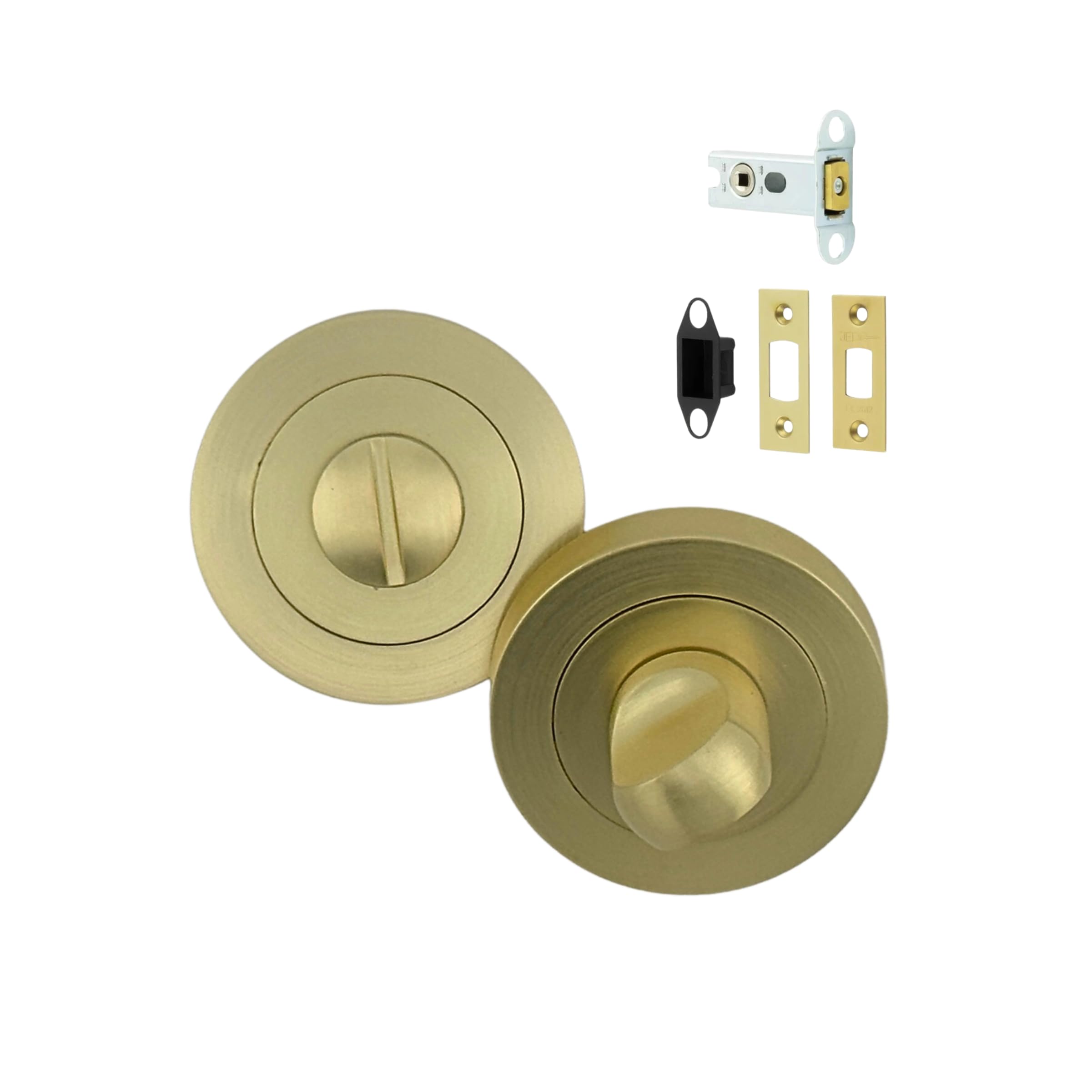 AXS Hardware Bathroom Turn & Release with Deadbolt, Antique Brass, Emergency Release, Single, 44mm Backset, 54mm Backset, Aluminium, Privacy Locking (Satin Brass, Pack - 44mm Backset)