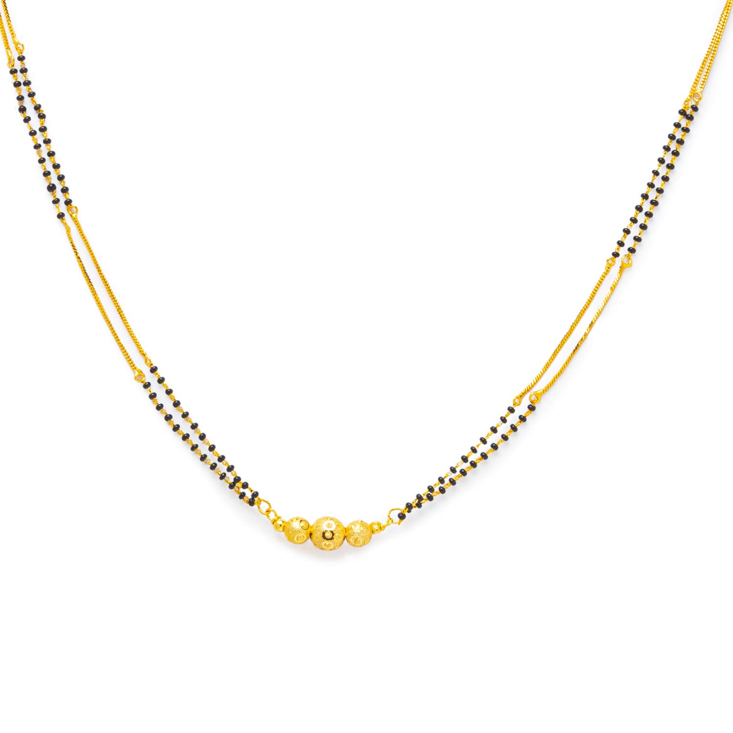 Digital Dress Room Women's Long Mangalsutra Designs One Gram Gold Plated Necklace Pendant Tanmaniya Nallapusalu Black Beads Chain (28 Inches)