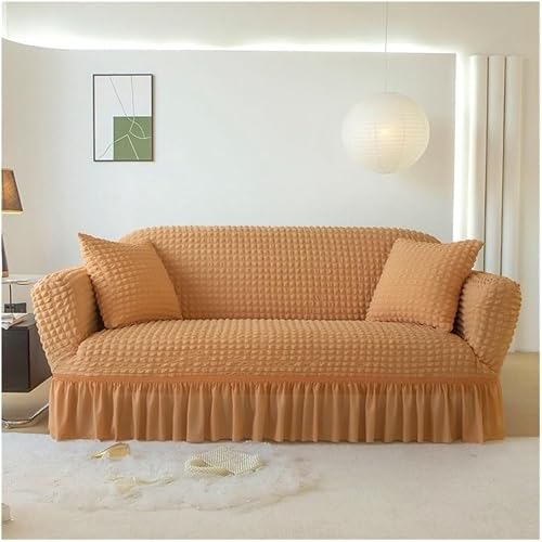BEIWOSHA Striped Seersucker Couch Covers with Ruffle Skirt Stretch Sofa Slipcovers Modern Farmhouse Style Furniture Covers for Chair Loveseat Sectional Sofa(9,2 seaters(145-185cm))