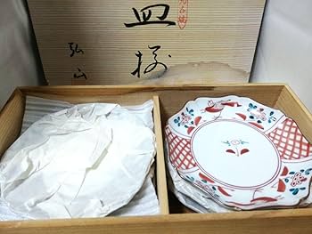 Amazon.co.jp: お正月 九谷焼 弘山窯 赤絵花鳥 銘々皿 5枚